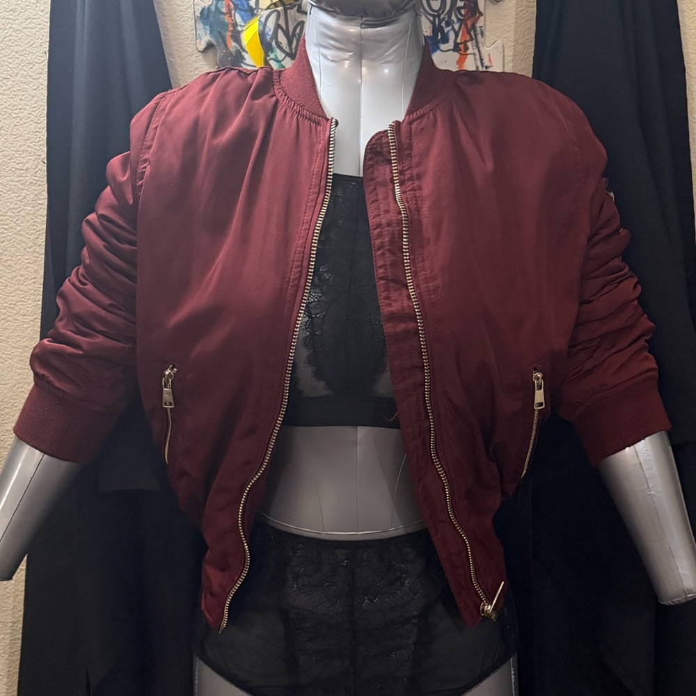 Charlotte Russe Burgundy Bomber Jacket